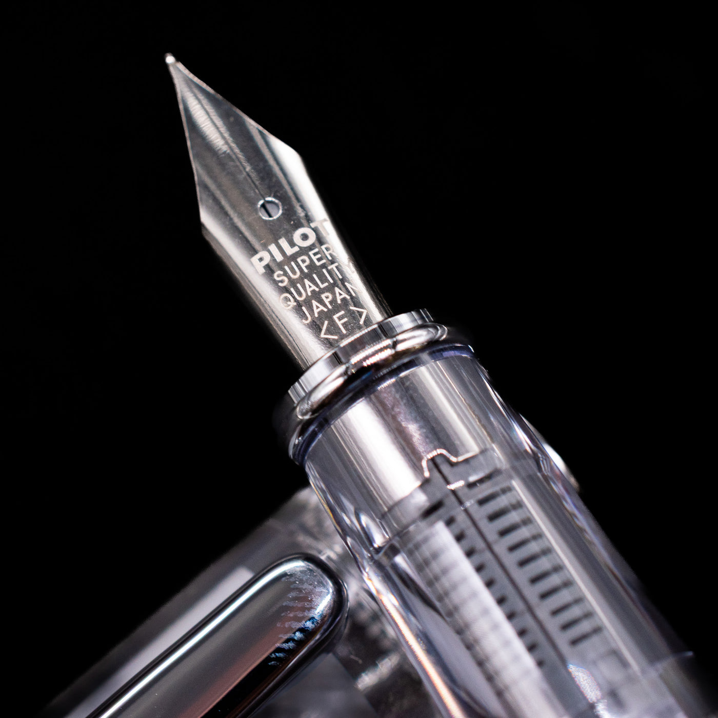 A macro shot of the nib with its intricate detailing and logo engraving for the Pilot Prera Fountain Pen - Red.