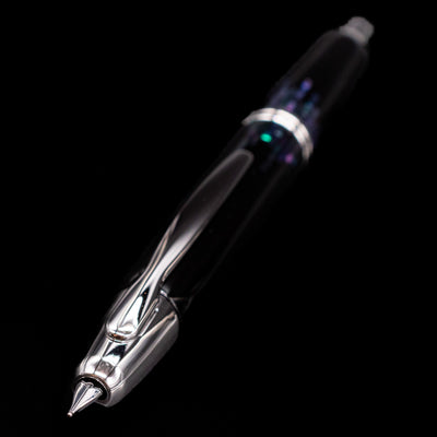A full view of the Pilot Vanishing Point Fountain Pen - Raden Stripe at an angle, showcasing its nib.