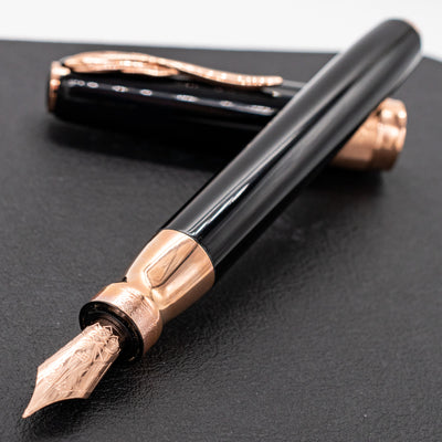 Pineider Classic Fountain Pen - Black & Rose Gold uncapped