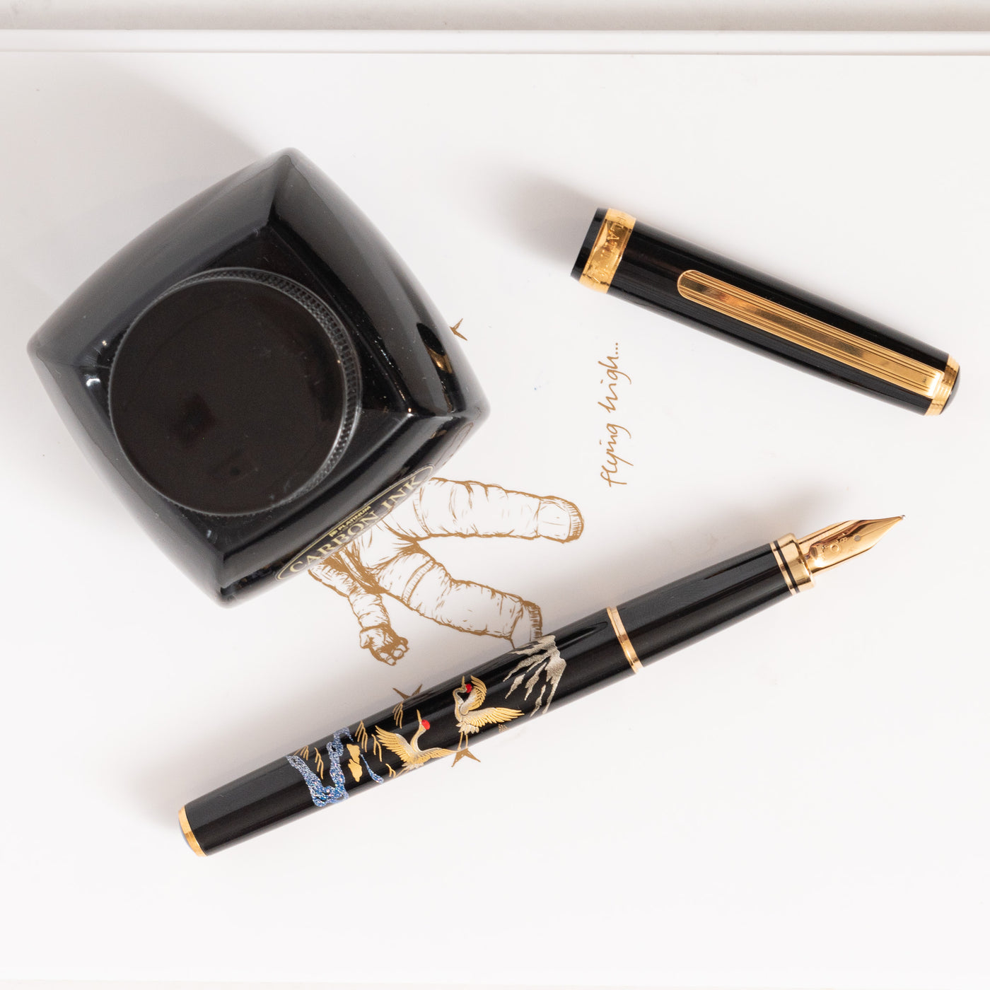 Platinum Classic Maki-e Crane Design Fountain Pen gold trim