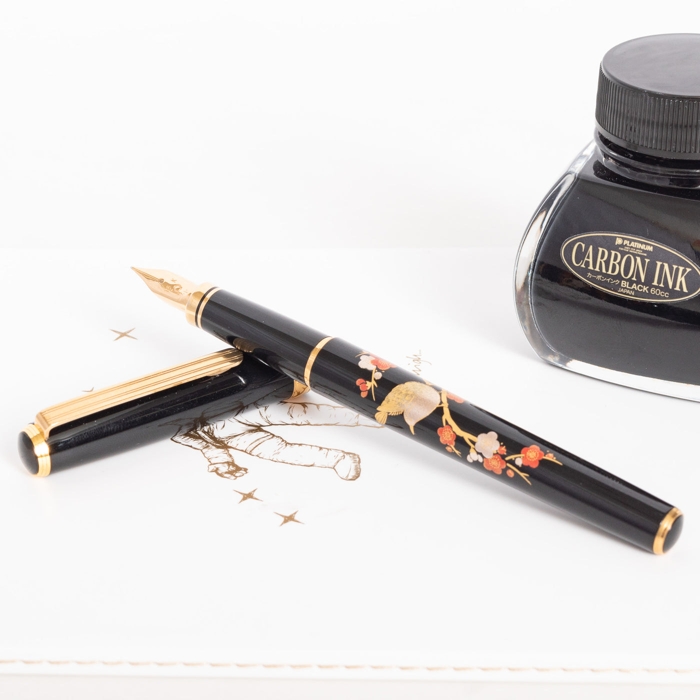 Platinum Classic Maki-e Warbler Design Fountain Pen urushi lacquer