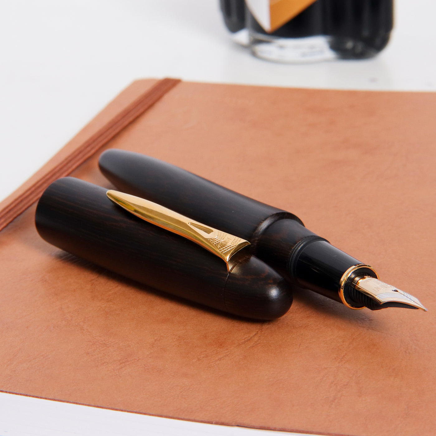 Platinum Izumo Bombay Black Wood Tagay Matte Finish Fountain Pen With Gold Accents