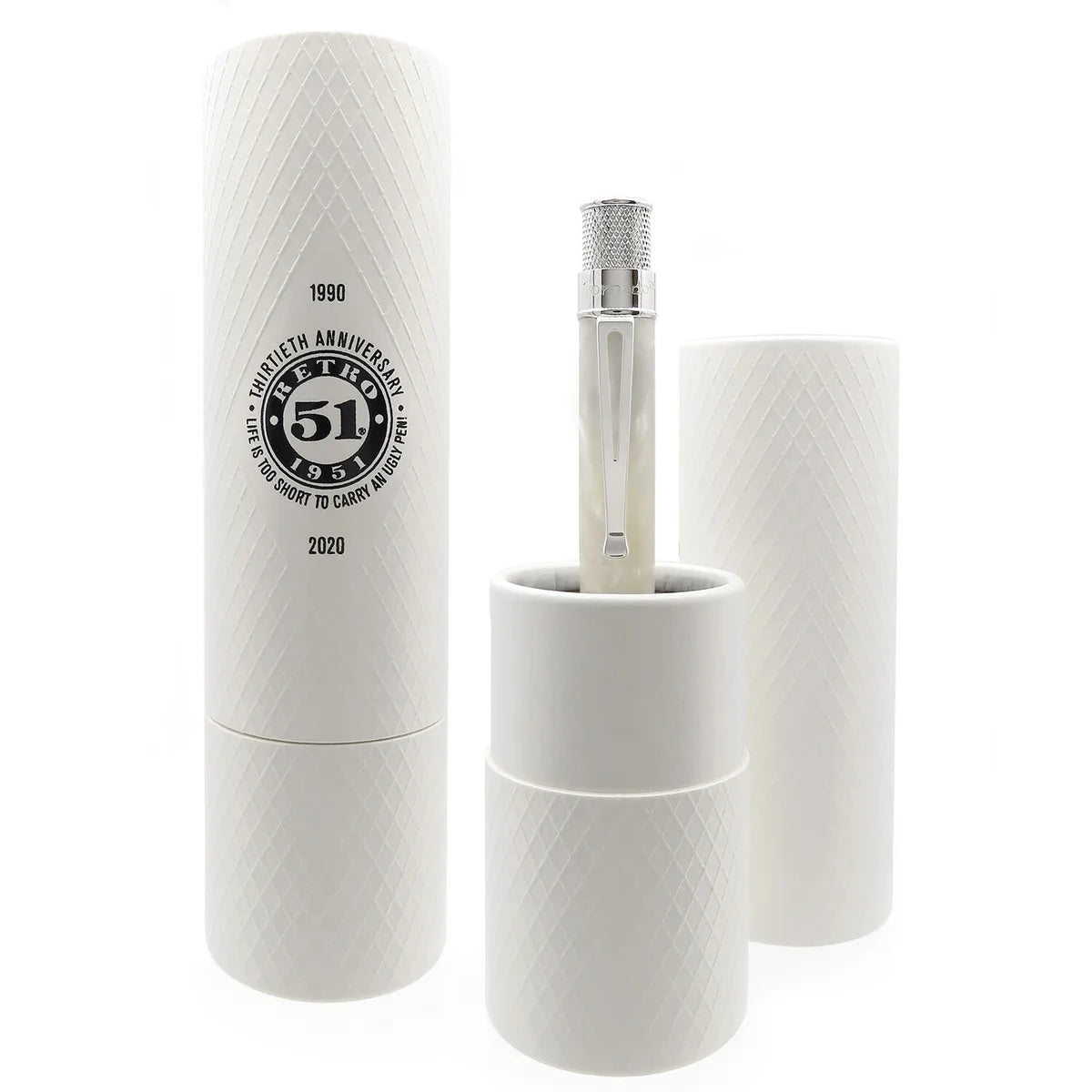 Retro51 30th Anniversary Rollerball/Ballpoint - Marbled White and Pearl Cellulose Acetate with Rhodium Accents. Limited Edition.