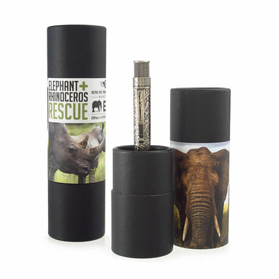 Twist-Top Ballpoint Pens - Nonprofit Support Collection. Elephant and Rhino-themed Tornado pens. Partnering with ERP.ngo for wildlife protection.