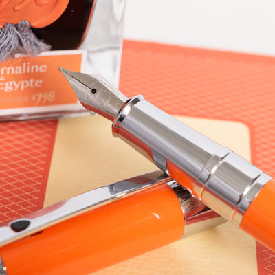 ST Dupont D Initial Orange & Chrome Fountain Pen stainless steel nib
