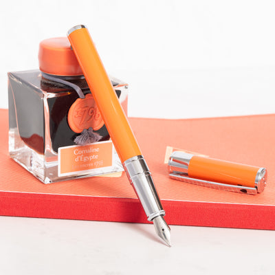 ST Dupont D Initial Orange & Chrome Fountain Pen