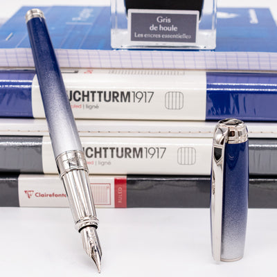 ST Dupont Line D Large Starburst Blue Fountain Pen preowned