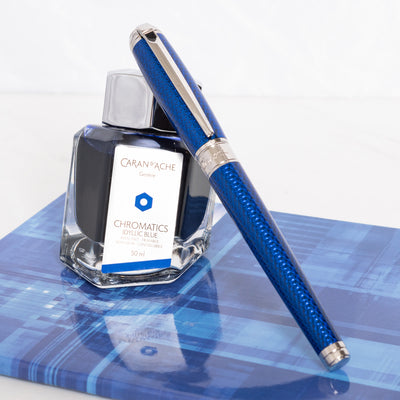 ST Dupont Line D Large Velvet Firehead Guilloche Ocean Blue Fountain Pen capped