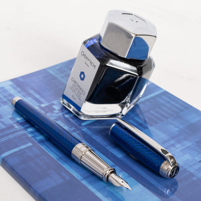 ST Dupont Line D Large Velvet Firehead Guilloche Ocean Blue Fountain Pen sapphire