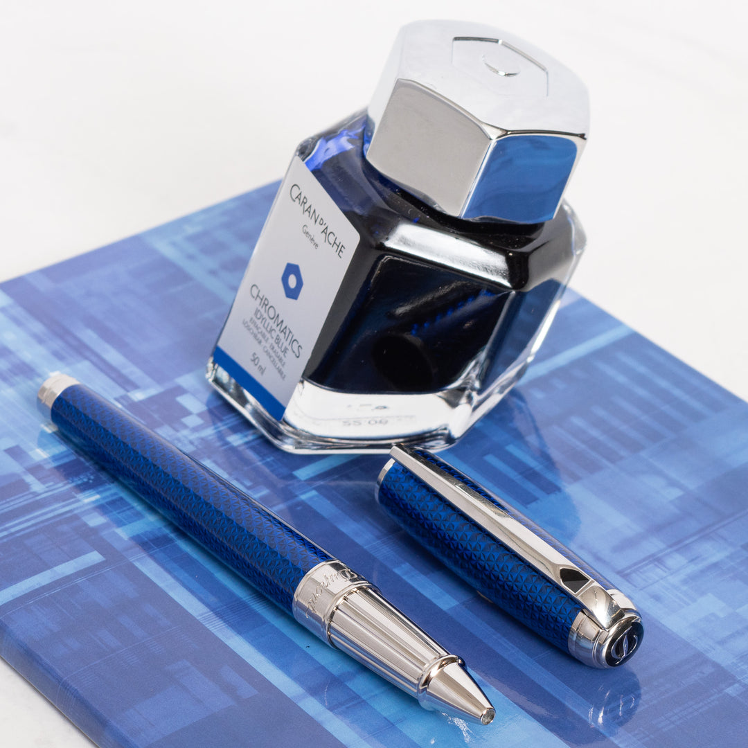 ST Dupont Line D Large Velvet Firehead Guilloche Ocean Blue