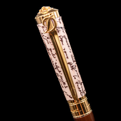 Close-up view of the clip and cap on the ST Dupont William Shakespeare Rollerball Pen - Preowned.