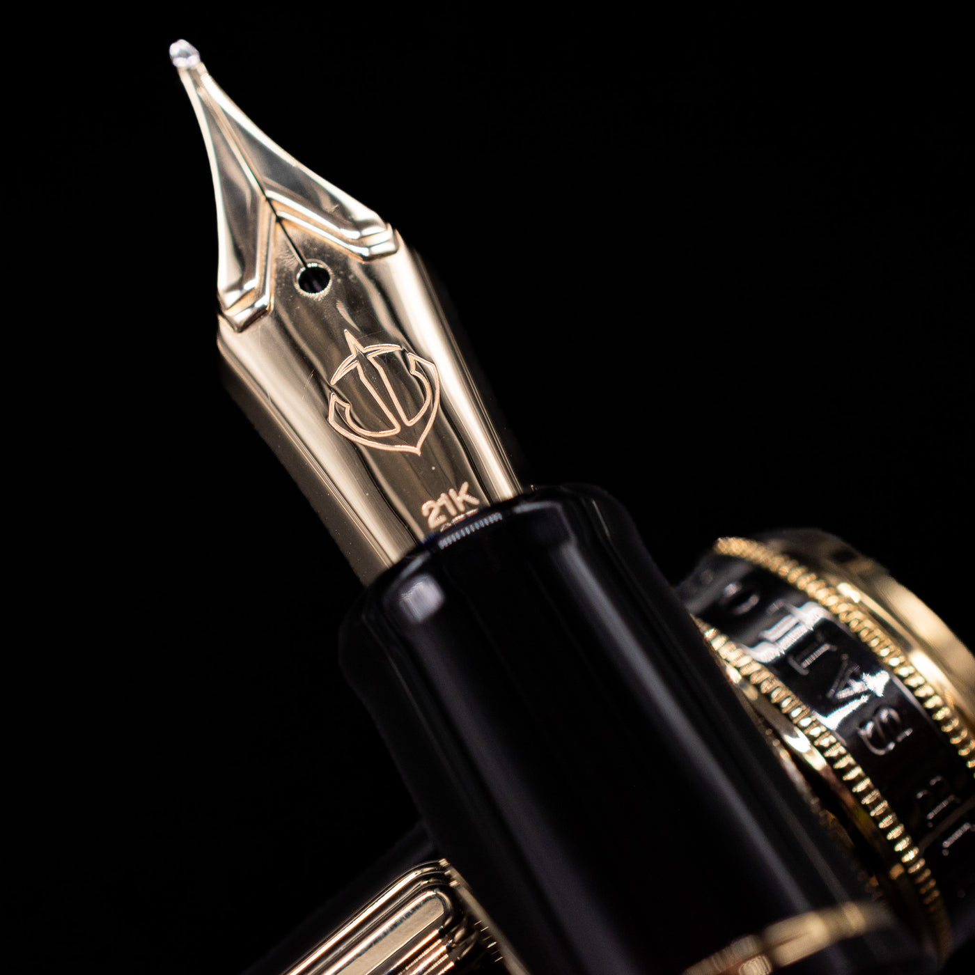  A macro shot of the nib with its intricate detailing and logo engraving for the Sailor 1911L Fountain Pen - Black / King Eagle Nib.