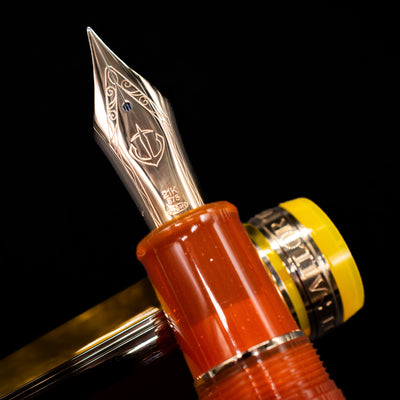 A macro shot of the nib with its intricate detailing and logo engraving for the Sailor Professional Gear King of Pens Fountain Pen - Moonlight Over the Ocean.