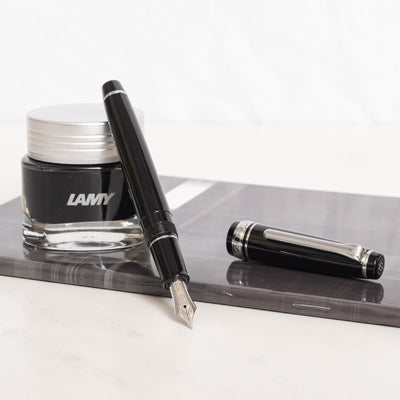 Sailor-Professional Gear Slim Black & Rhodium Fountain Pen - Preowned Uncapped