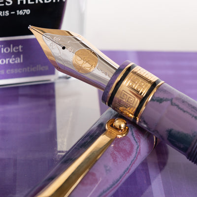 Santini Giant Lunaire Purple Ebonite Fountain Pen 18k Cursive Italic Gold Nib