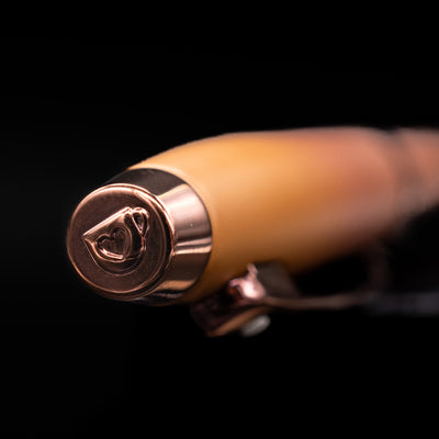 Zoomed-in view of the top of the cap with the special coffee love finial detail on the Sheaffer 100 Fountain Pen - Coffee (Special Edition).