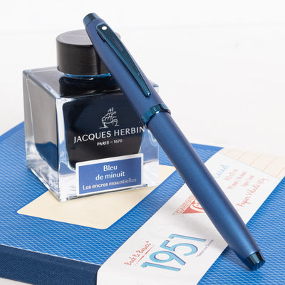 Sheaffer 100 Fountain Pen - Satin Blue with PVD Blue Trim capped