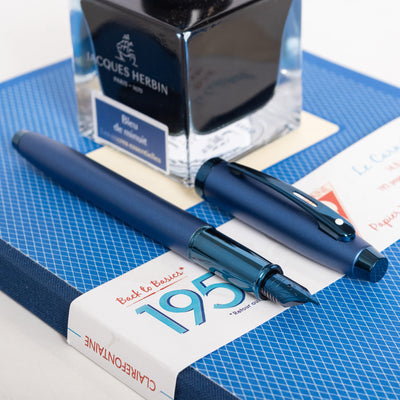 Sheaffer 100 Fountain Pen - Satin Blue with PVD Blue Trim cool