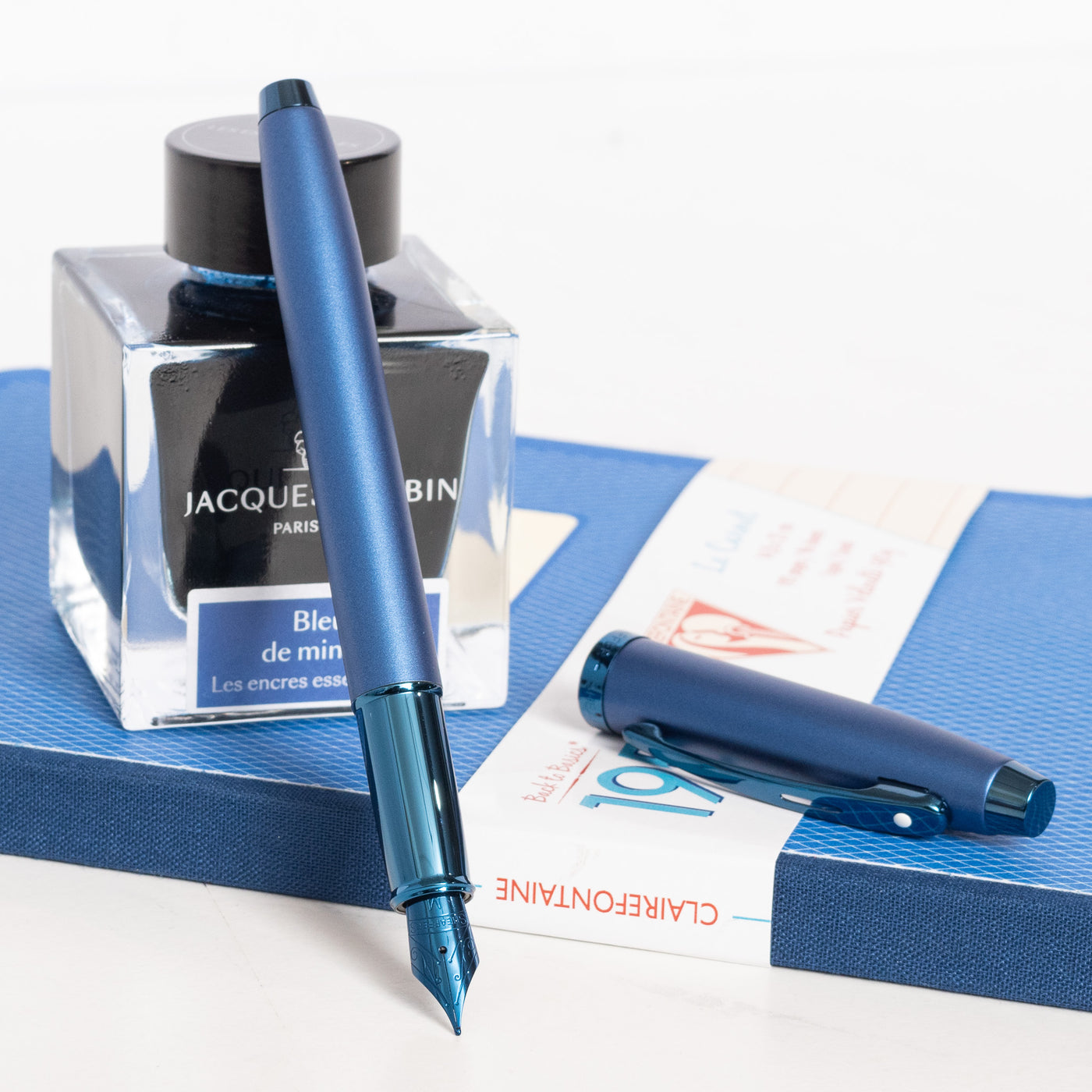 Sheaffer 100 Fountain Pen - Satin Blue with PVD Blue Trim