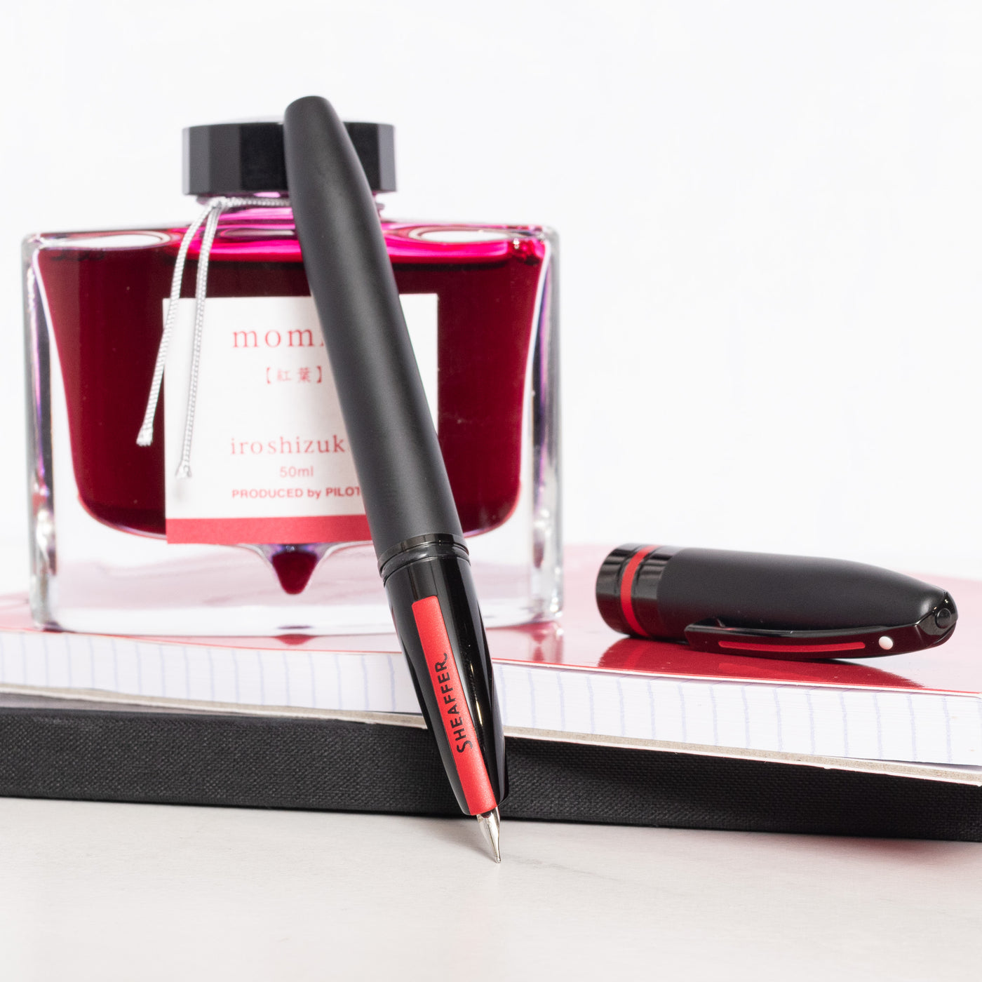 Sheaffer Icon Fountain Pen - Matte Black with Red PVD Trim uncapped