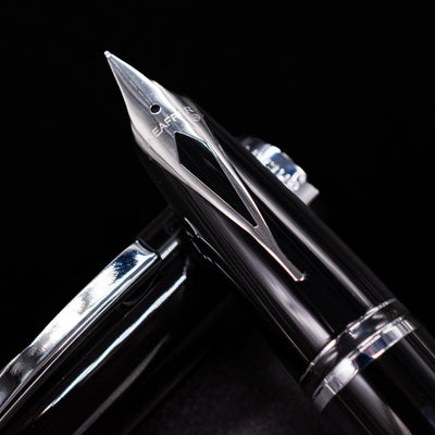 A macro shot of the nib with its intricate detailing and logo engraving for the Sheaffer Legacy Fountain Pen - Black.