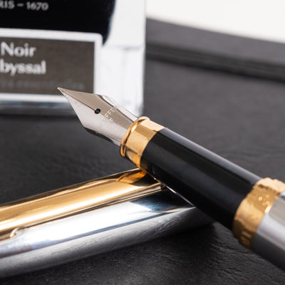 Sheaffer VFM Fountain Pen - Chrome with Gold Trim stainless steel nib
