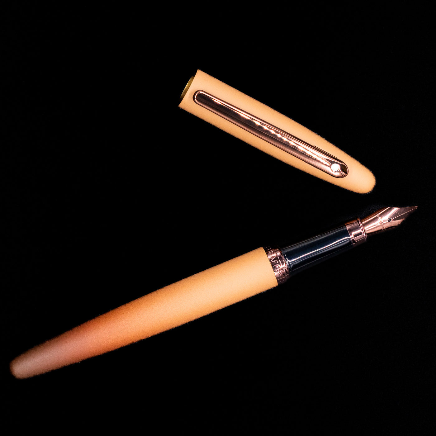An overhead view of the Sheaffer VFM Fountain Pen - Coffee (Special Edition) uncapped. 