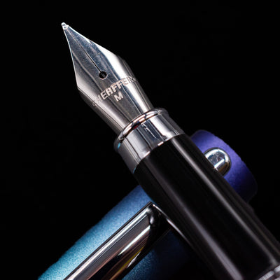 A macro shot of the nib with its intricate detailing and logo engraving for the Sheaffer VFM Fountain Pen - Expressions.