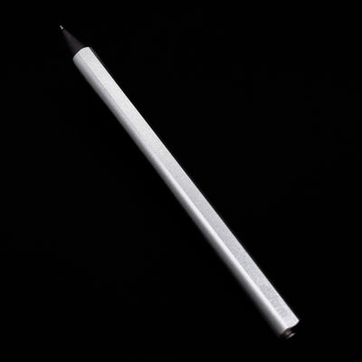 A full view of the Stilform FLOW Rollerball Pen – Comet Grey Aluminum uncapped.