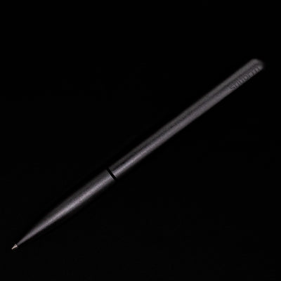 An overhead view of the Stilform PEN Ballpoint Pen – Warp Black Aluminum activated.