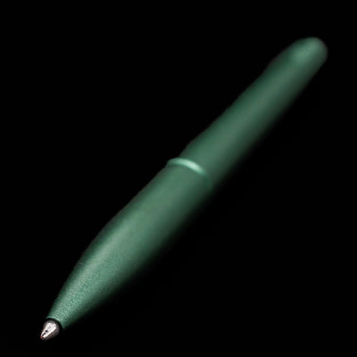 Full view of the Stilform PEN Ballpoint Pen – Aurora Green Aluminum at an angle, showcasing its tip