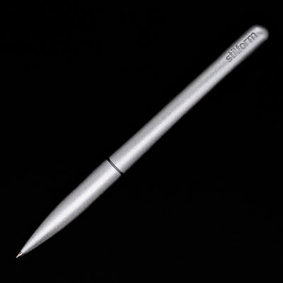 An overhead view of the Stilform PEN Ballpoint Pen – Comet Grey Aluminum activated.