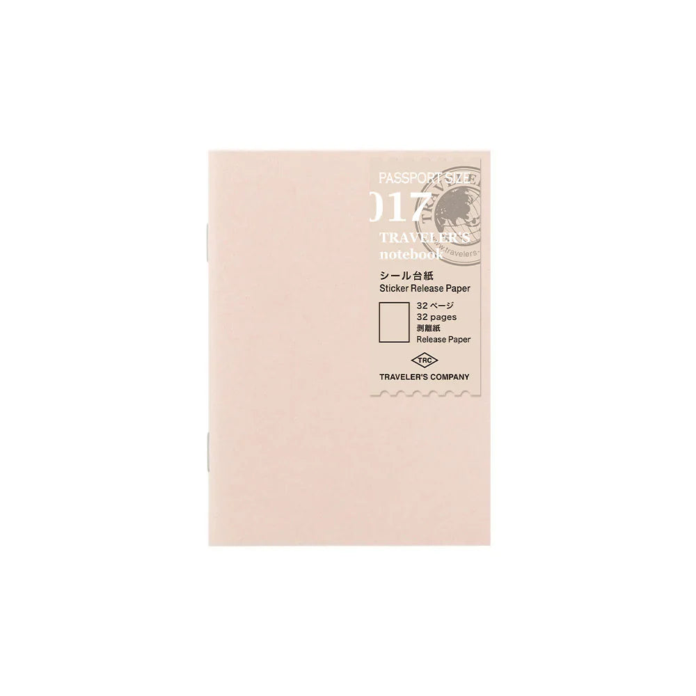 Cover of the TRAVELER’S COMPANY 017 Sticker Release Paper Refill for Passport Size notebooks, featuring minimalist kraft-style design.