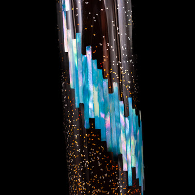 A detail shot of the raden decorating the Taccia Miyabi Bon Bori Aurora Glimmer Fountain Pen.