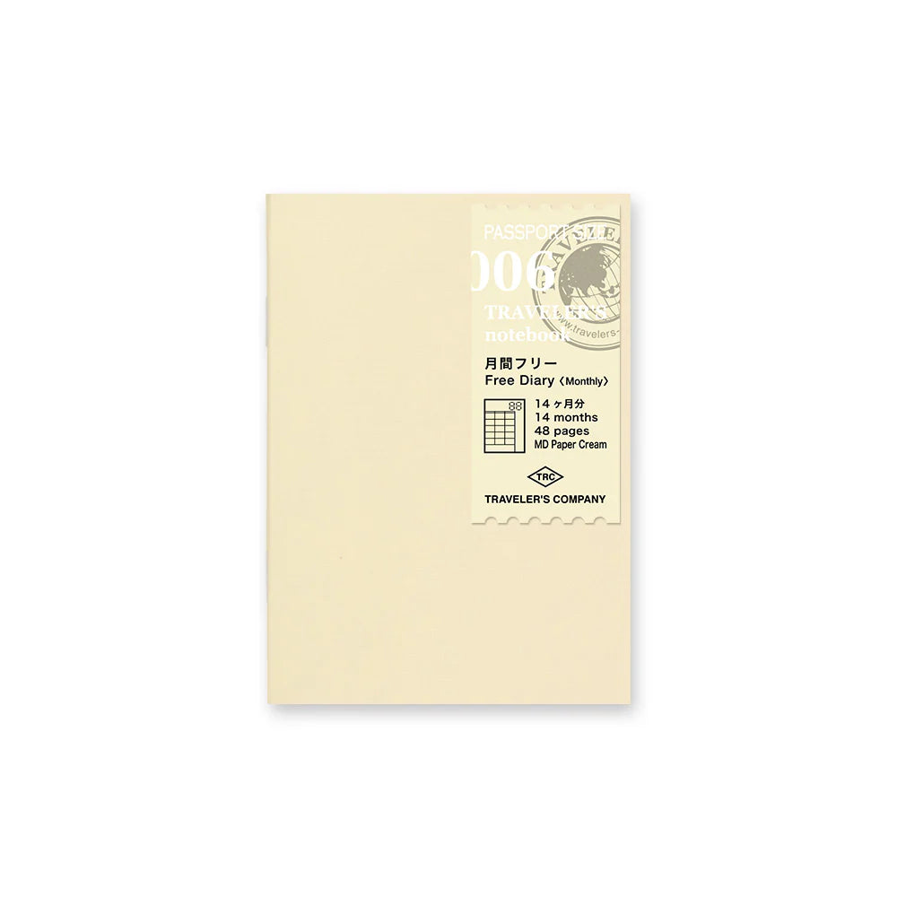 Traveler's Company Notebook Refill 006 Monthly Diary Passport Size 