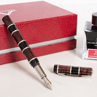 Visconti Asia Bamboo Red Celluloid Fountain Pen Uncapped