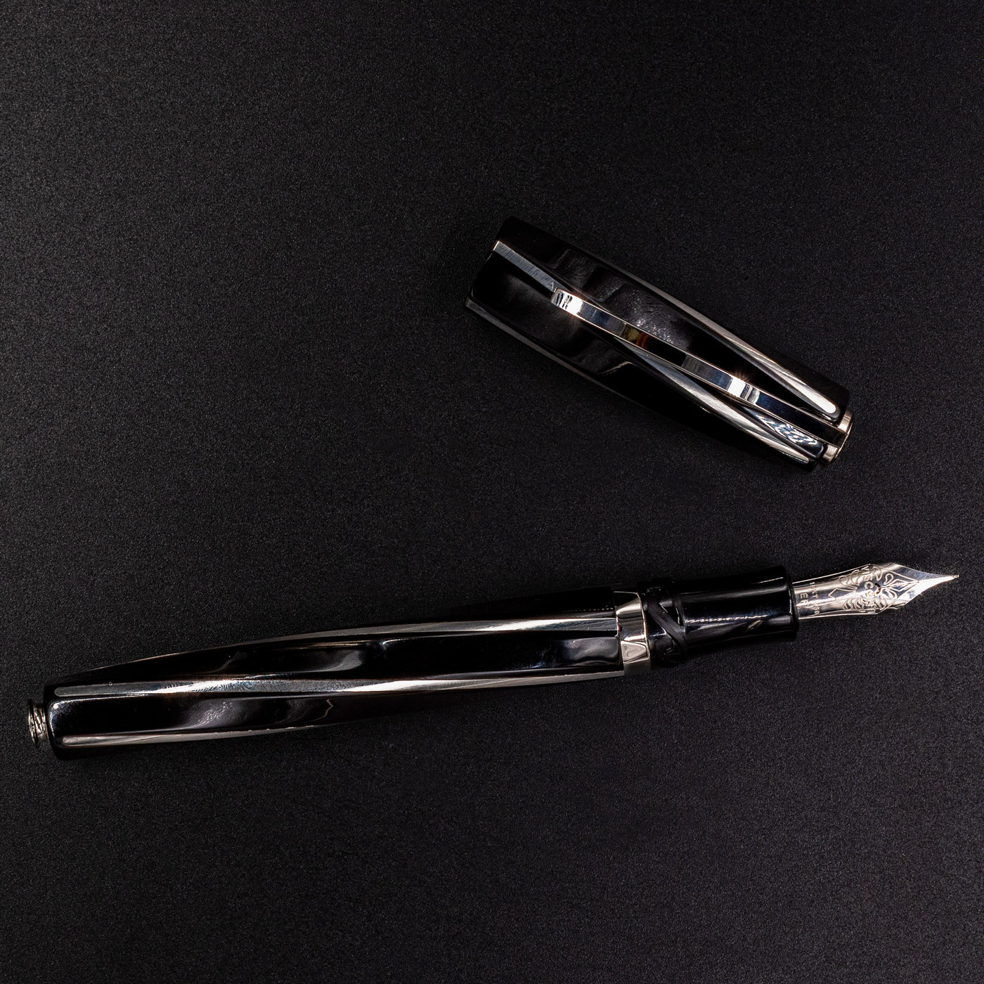 Visconti Divina Black Fountain Pen silver trim