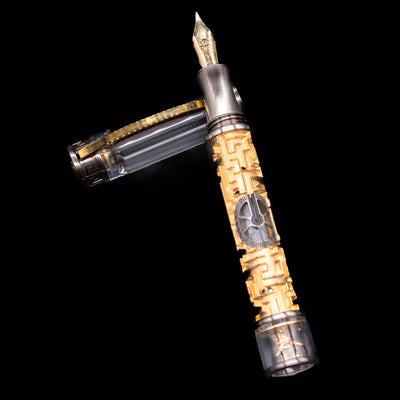 Visconti Limited Edition Fountain Pen - Maze laying on top of its cap in a crossed position showing full view of the entire uncapped pen.