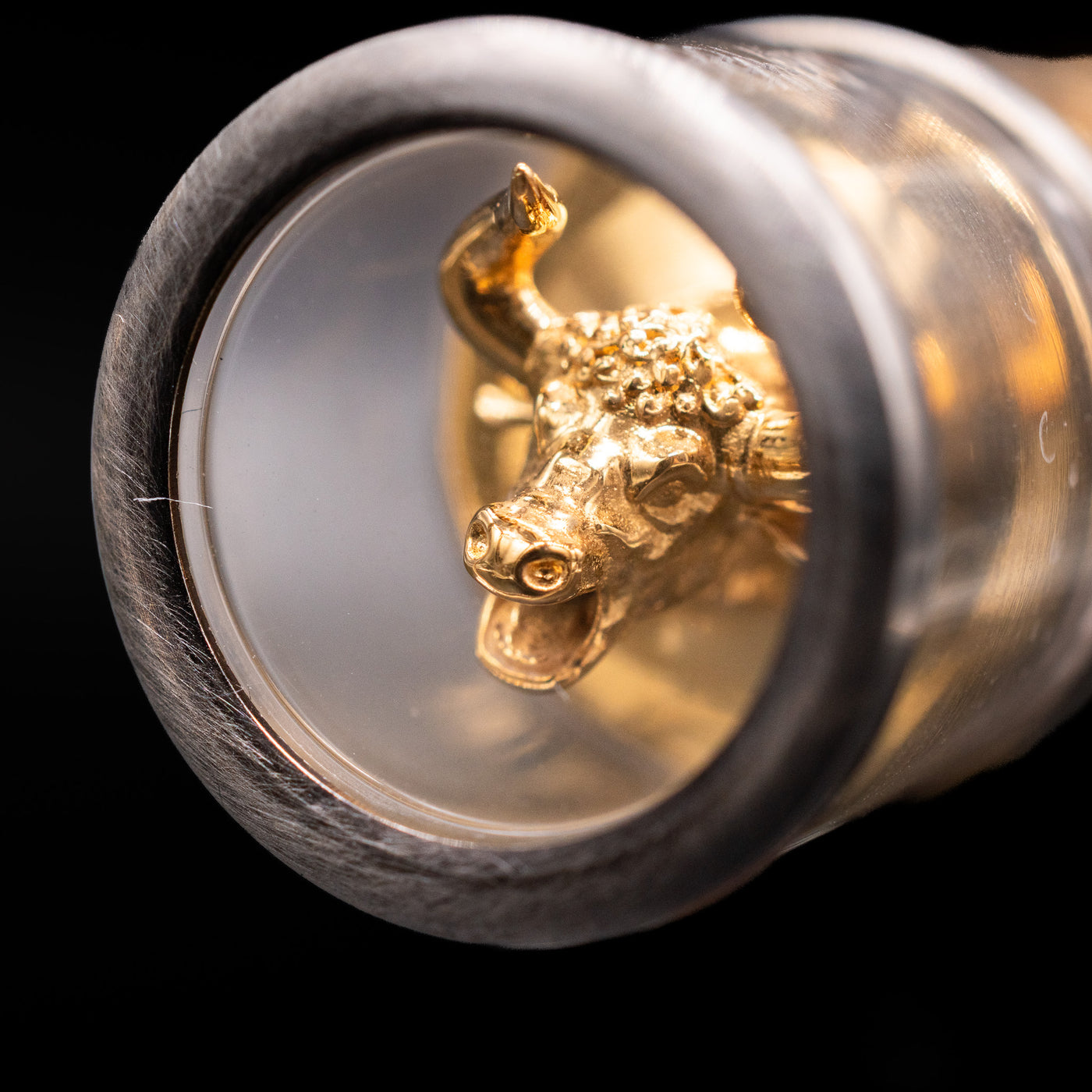 Zoomed-in view of the Minotaur on the bottom of the Visconti Limited Edition Fountain Pen - Maze.