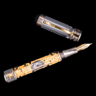 An overhead view of the Visconti Limited Edition Fountain Pen - Maze uncapped.