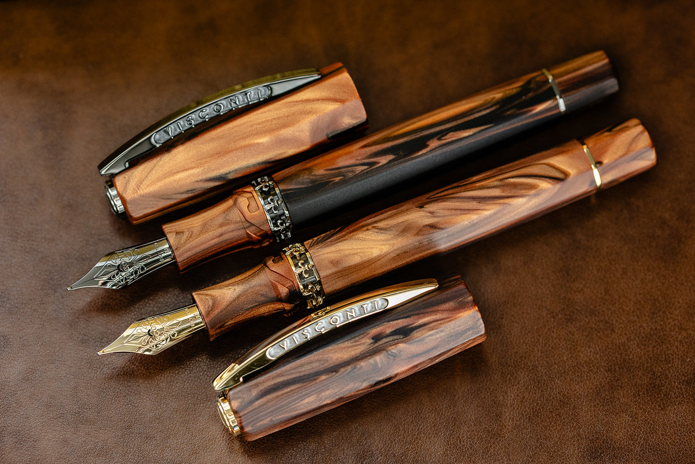 Visconti Medici Briarwood Gold Fountain Pen brown and black