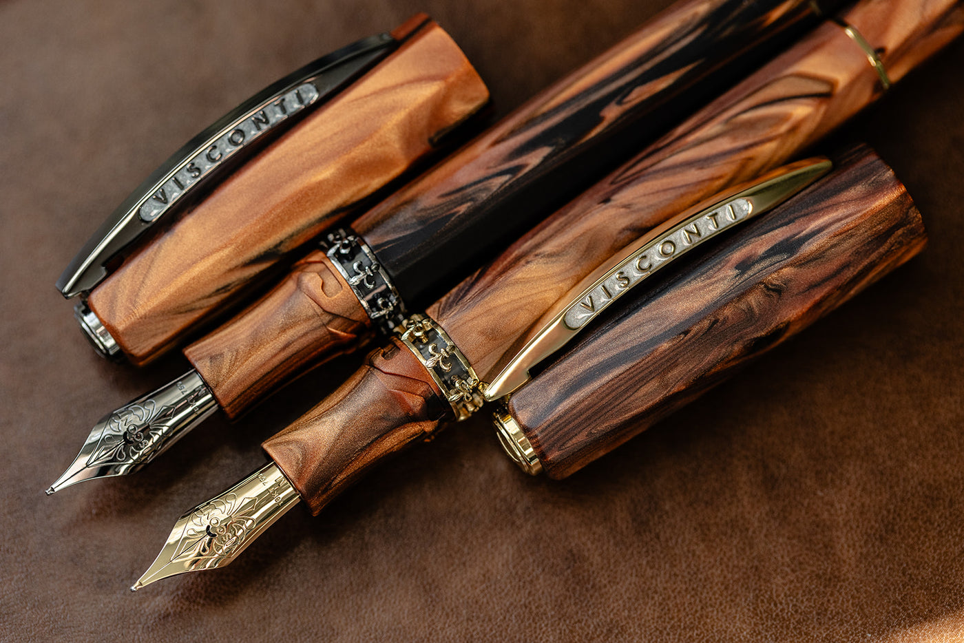 Visconti Medici Briarwood Gold Fountain Pen variations