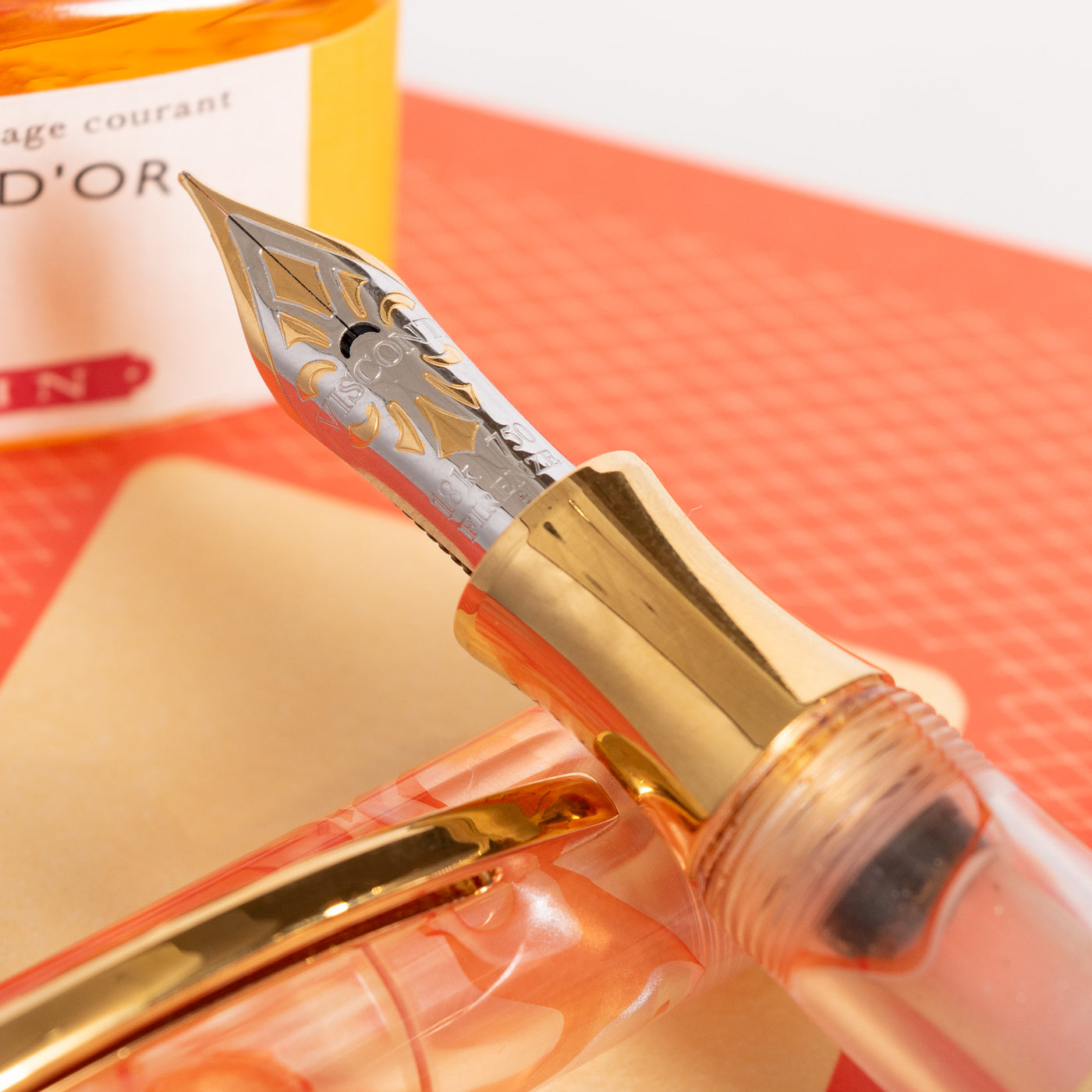 Visconti Millenium Arc Orange Fountain Pen 18k Gold Nib Detail