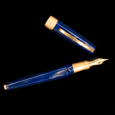 An overhead view of the Visconti Mirage Mythos Fountain Pen - Zeus uncapped.