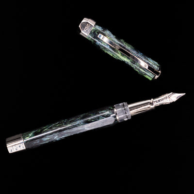 An overhead view of the Visconti Opera Master Fountain Pen - Stargazer uncapped.