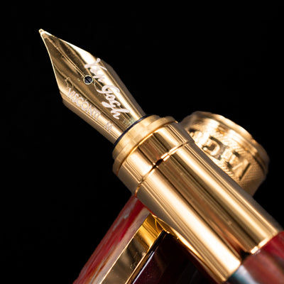  A macro shot of the nib with its intricate detailing and Visconti logo engraving for the Visconti Van Gogh Fountain Pen - Flowering Plum Orchard.