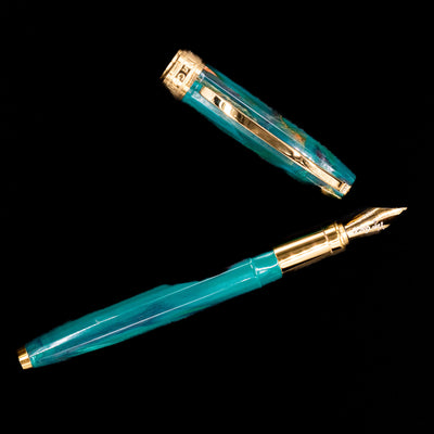An overhead view of the Visconti Van Gogh Fountain Pen - The Novel Reader uncapped.