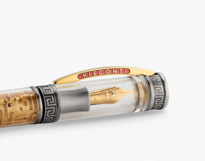 Side view of Visconti Maze pen showing red enamel cap detail and clip.