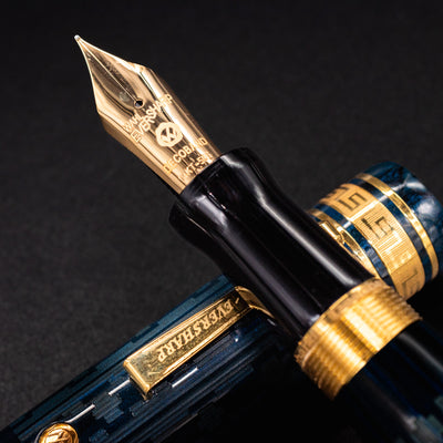 Wahl Eversharp Decoband Ebonite Blue Ripple Chased Fountain Pen 14k gold nib