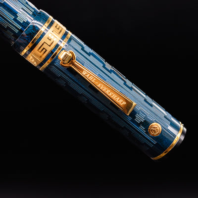 Wahl Eversharp Decoband Ebonite Blue Ripple Chased Fountain Pen gold clip